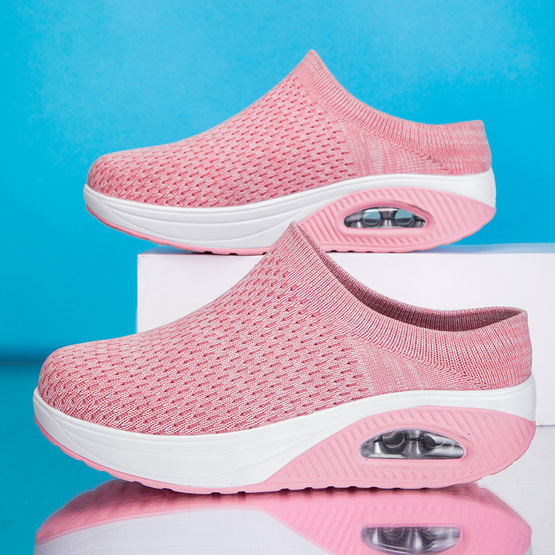 2024 Cross-border plus size Flying Weaver Shoes Breathable Mesh Casual sneaker Women's Thick-soled Elevated Slip-on Lazy Shoes
