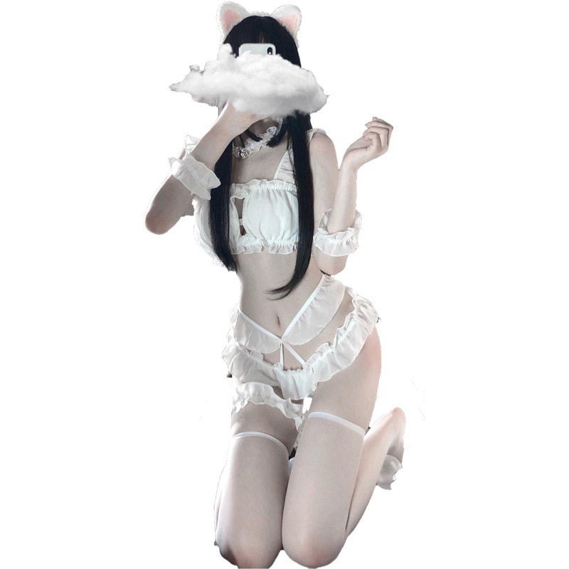 Lin Lin Ting Women's Three-Point Lingerie Cat Costume Sweetheart Girl Set Cute Bra Uniform Sweet Temptation