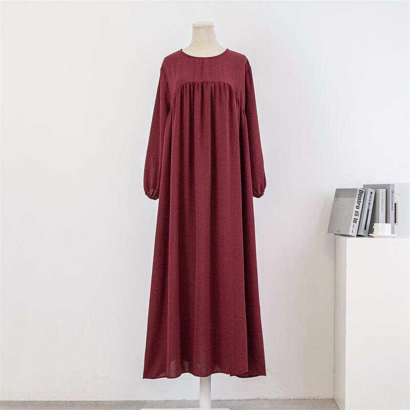 Picture of Cross-border Foreign Trade Muslim Loose plus size Long-sleeved Solid Color Pullover Robe Skirt Over-the-knee Long Skirt dress