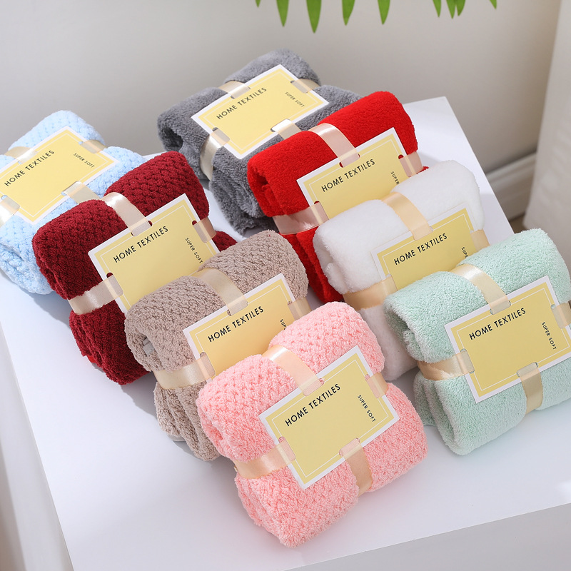 Picture of Wedding gift coral fleece absorbent towel 35*75 tie card wine red joy square towel hand gift