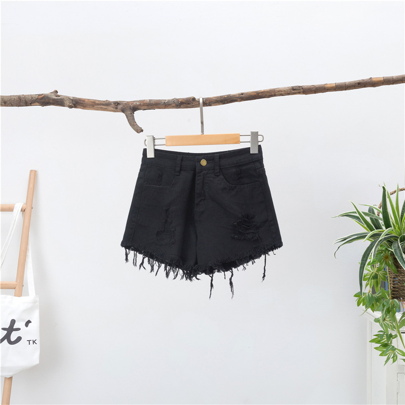 Picture of plus size chubby girl Loose Denim Shorts Women's Summer Korean-style High Waist Ripped 100.00kg Slim-fit Wide Leg A- shaped Hot Pants