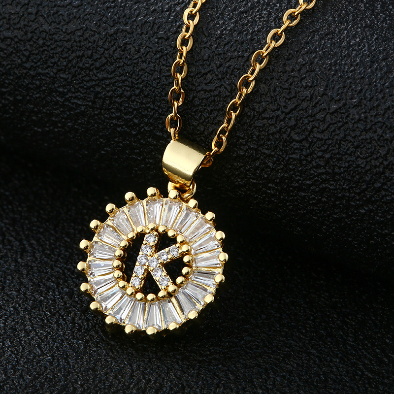 Picture of Letter Necklace Women's Necklace 26 Letters Copper Inlaid Cubic Zircon Vacuum Electroplated Stainless Steel Chain Necklace