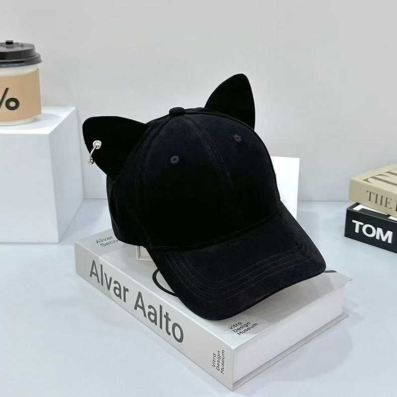 Cute Metal Buckle Cat Ear Hat Baseball Cap Women's Pointed Ear Spring Summer and Autumn Distinctive Cap Women's Korean-style All-match