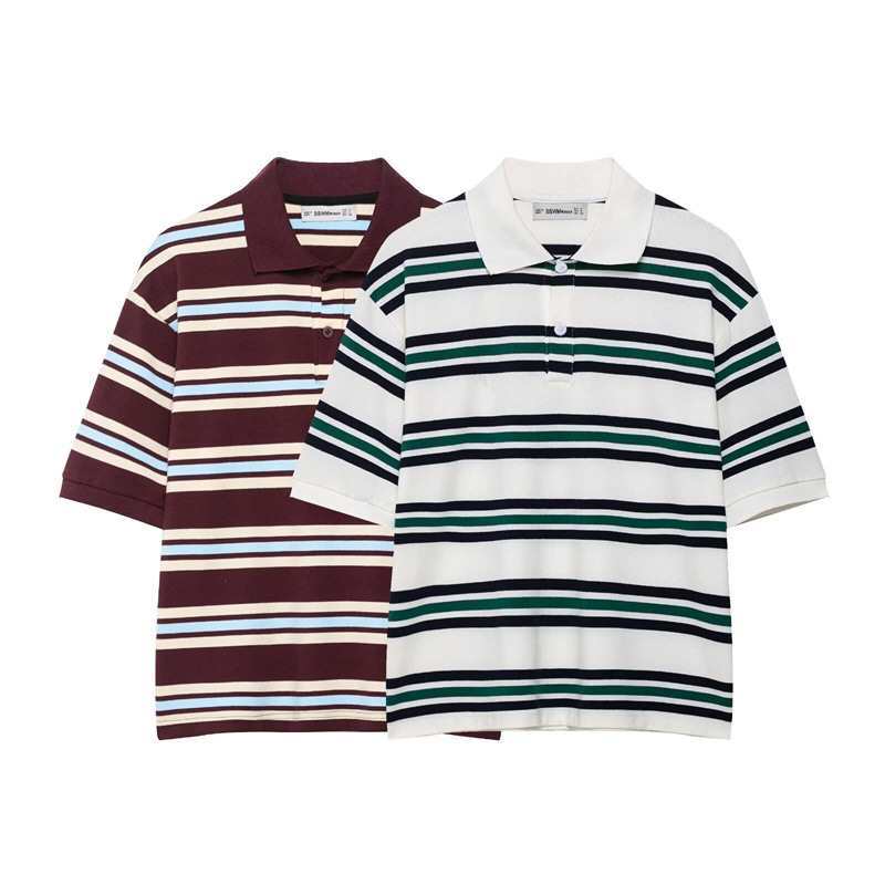 European and American Style Women's Button Fashion Casual New Versatile Shirt Foreign Trade Spring and Summer Striped Short-Sleeve Two-Piece
