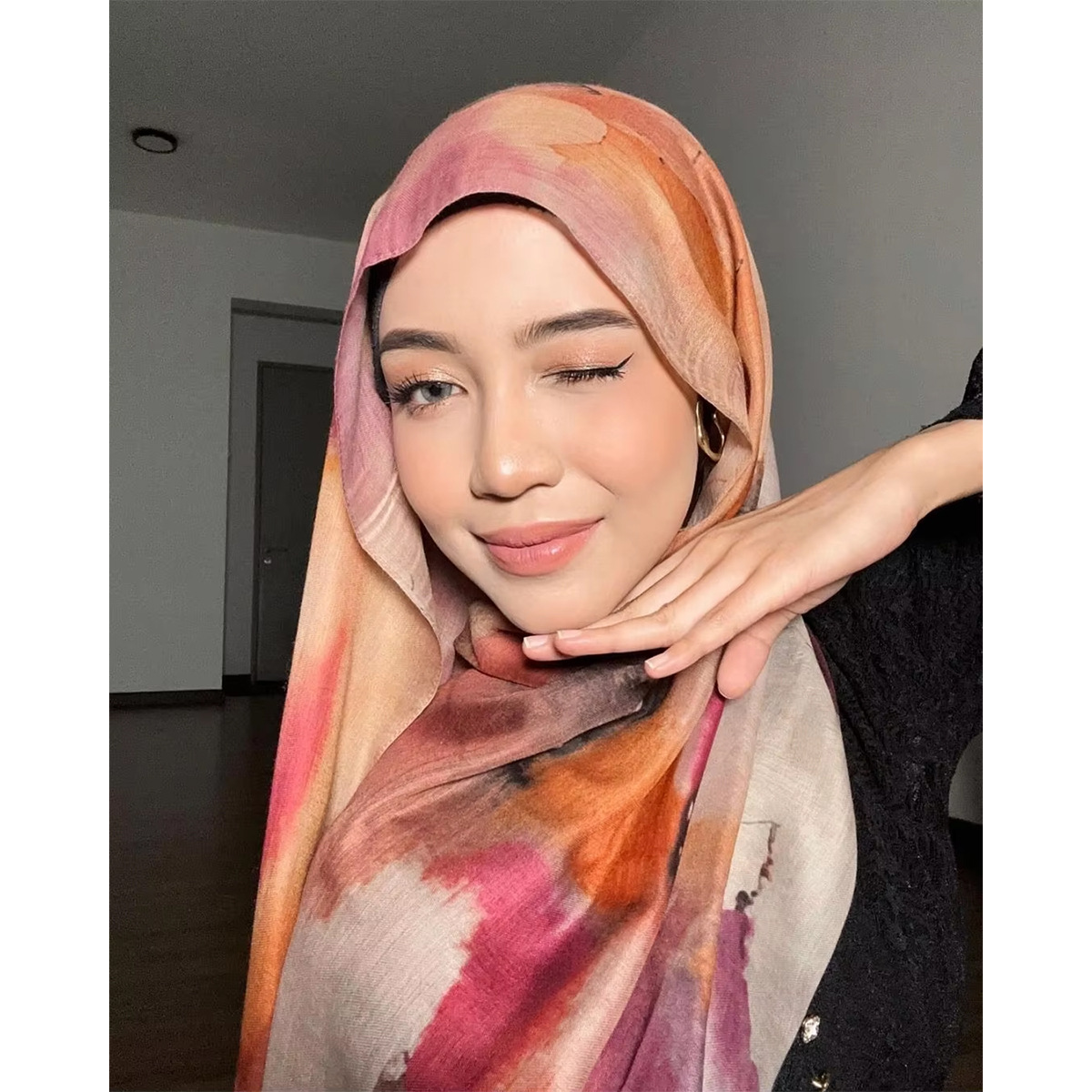 Picture of Best-Selling Watercolor Tie-Dye Cotton Scarf Arabian Satin Polyester Long Scarf Turkish Middle Eastern Scarf