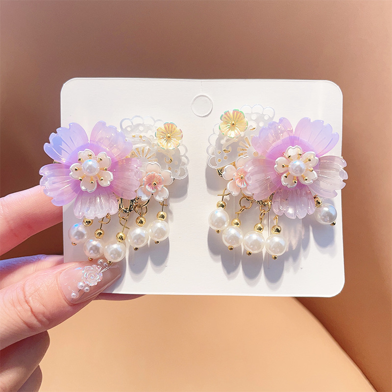 Picture of Hanfu Headwear for Girls and Children Chinese Style Walking Tassel Hairpin for Girls Super Fairy Princess Ancient Dress Flower Hairpin Headwear