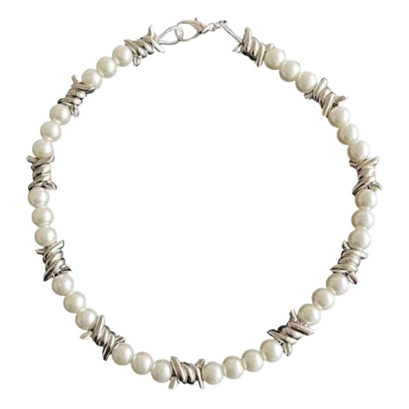 Thorns Spliced Pearl European and American Hip-Hop Style Boys Necklace Female Niche Design Advanced Sense Cold Style Clavicle Chain