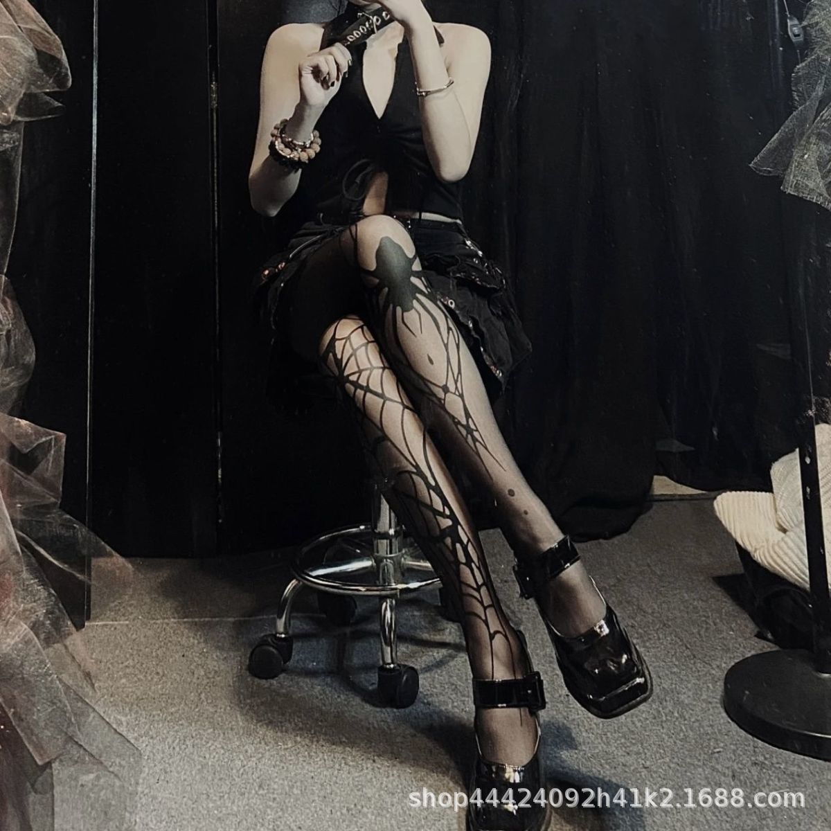 Halloween Original Erosion Spider Silk Stockings Dark Gothic Punk Style Black Silk Limited Spider Web Spider Witch Pantyhose