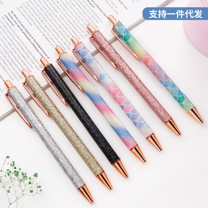 Metal Ballpoint Pen Press oil pen girl heart cute Starlight creative pen student training class gift wholesale
