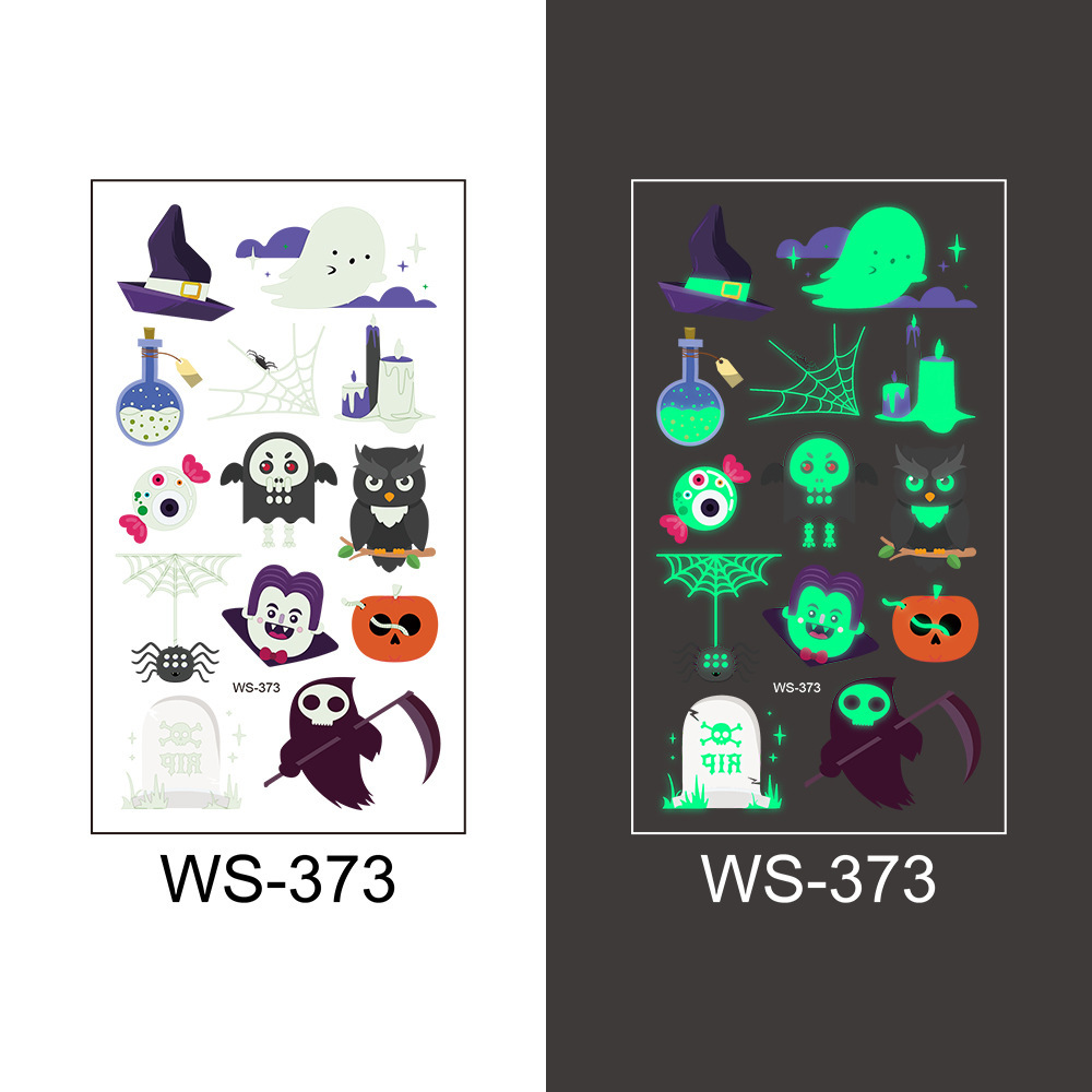 Picture of Cross-Border New Halloween Tattoo Stickers Waterproof and Sweat-Proof Long-Lasting Fluorescent Green Luminous Children's Cartoon Face Tattoo Stickers