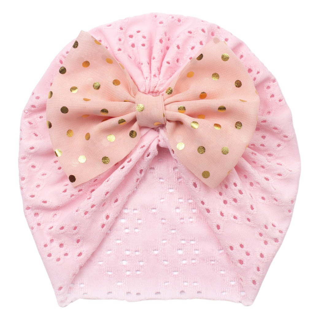 European and American new baby thin bronzing bow pullover hat girl hollow plain Indian hat baby hat