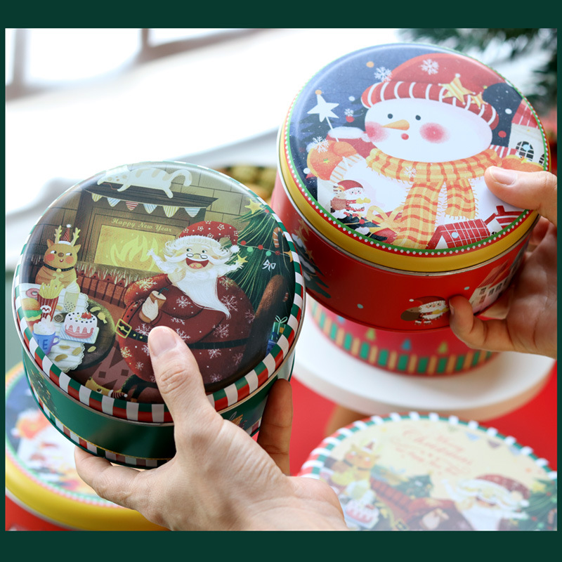 Clearance specials Christmas tinplate box round can Cookie Cookie Jar Christmas snowman rabbit box spot wholesale