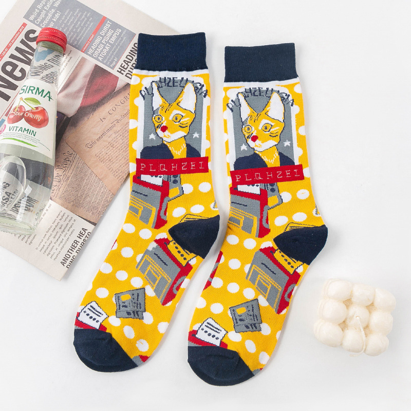 Picture of OLITA French Illustration Cartoon Artistic Plaid Women's High-rise Japanese Style Retro Casual Cute Socks Ins Trendy