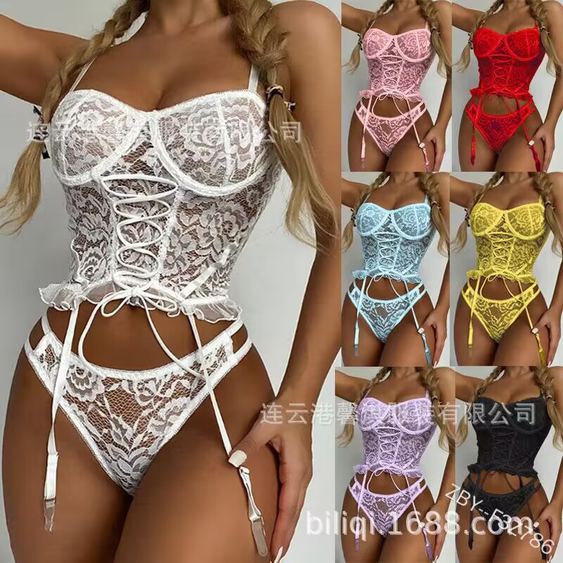 New Sexy Lingerie Suspenders Sexy Pure Desire Pajamas Women's Nightgown Lace Thin Set Wholesale Zby786
