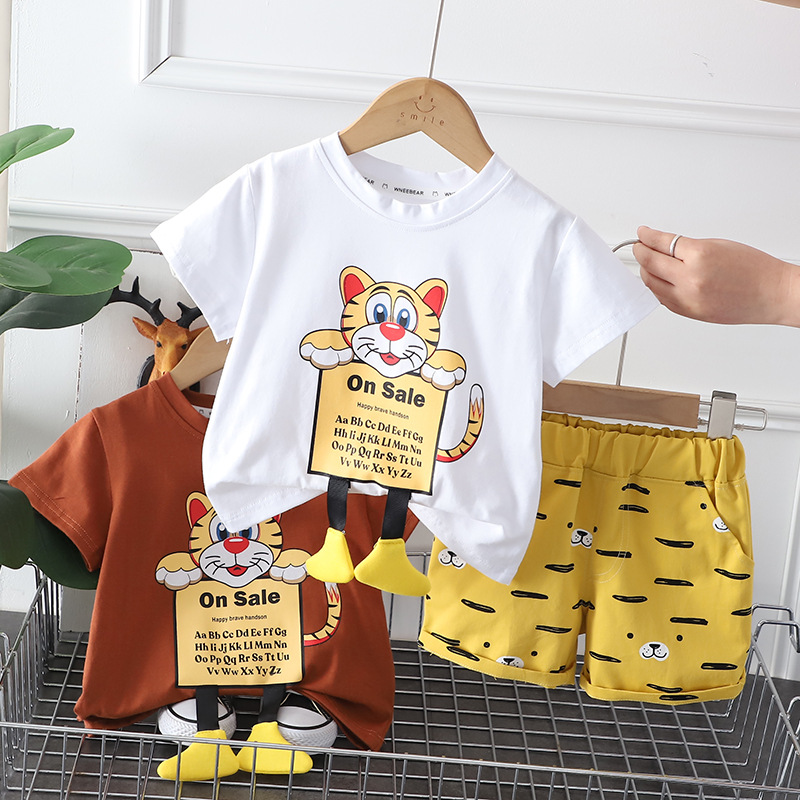 New Baby Stylish Fashionable Clothes Trendy Children Handsome Fried Street Brand Tiger Short-sleeved Boys' Summer Suit Trendy