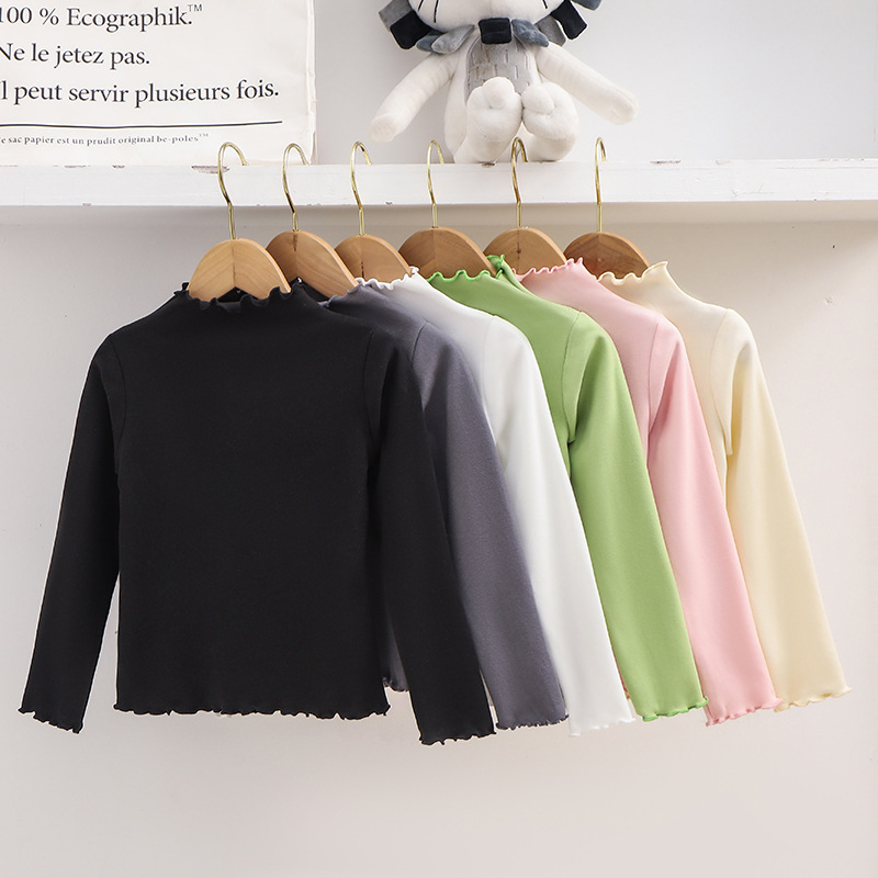 Picture of [Factory wholesale] girls' bottoming shirt autumn and winter 2023 new children's western style wooden ear solid color long sleeve T-shirt