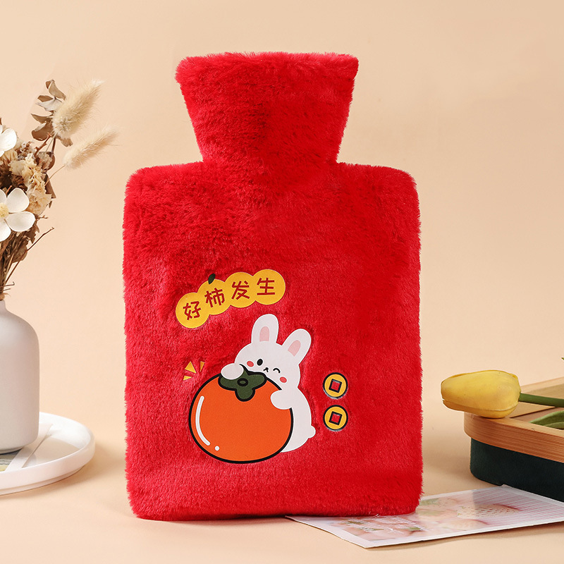 Picture of Rabbit Fur Hand Warmer Bag Filled with Water Hot Water Bottle Cartoon Plush Hand Warmer Hand Warmer Removable and Washable Hot Water Bag Thickeneded Explosion-Proof