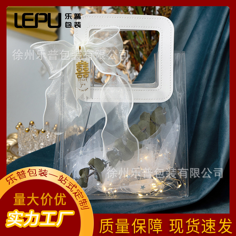 PVC Transparent Satchel Gift Bag ins Style Holiday Gift Bag Hand-held Wedding Souvenir Gift Bag in Stock