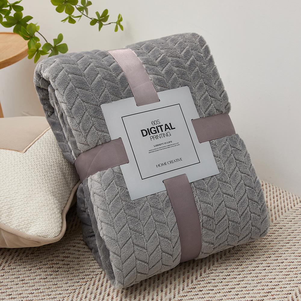 Picture of Barley Ear Cross-border in stock Solid Color Jacquard Blanket Coral Fleece Flannel Blanket Thickened Blanket Gift Blanket Foreign Trade