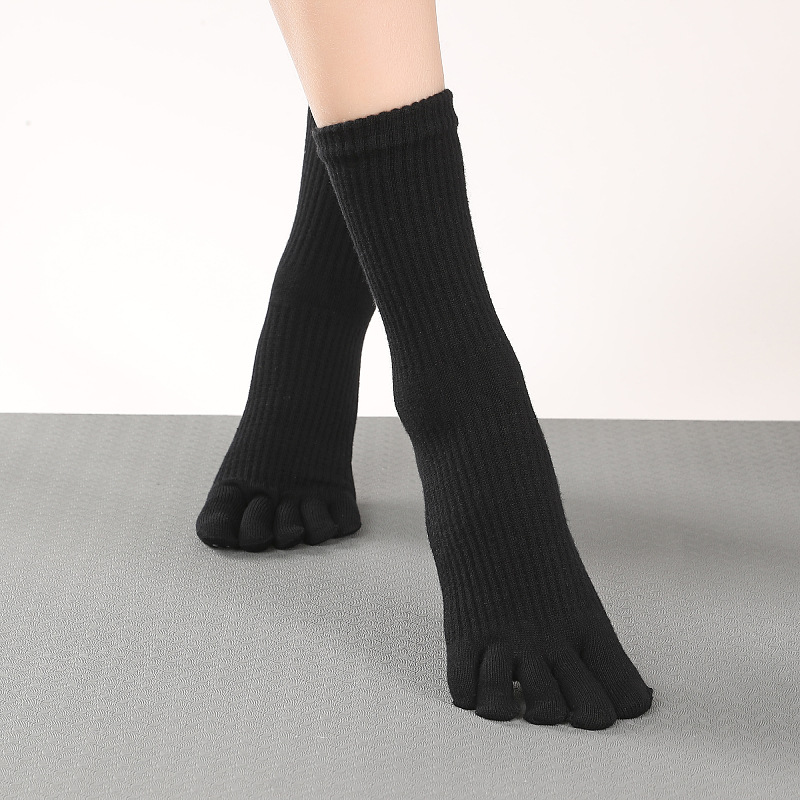 Picture of Yoga Socks for Women, Professional Non-Slip Socks, Mid-Calf Cotton Long Sports Socks, Calf Socks, Floor Five-Finger Yoga Socks