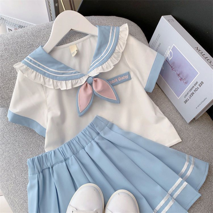 Picture of Girls' Preppy Style Skirt Summer Kidsren's Jk Suit 2025 New Style Girl's Shirt Pleated Skirt Two-Piece Set