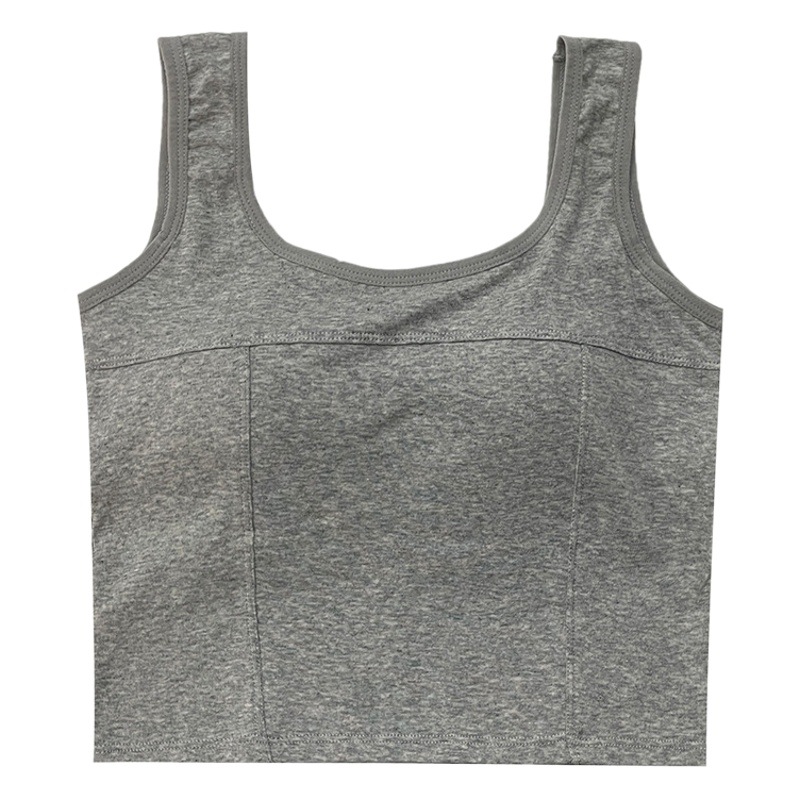 Square Collar Pure Color Camisole for Women with Chest Pad, One-Piece Sleeveless Slim-Fitting Bottoming Outer Wear, Inner Wear, Beautiful Back Short Top