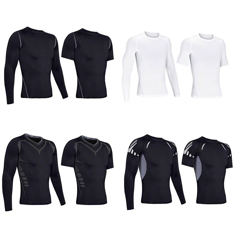 Sports Tight Men's High Elastic Quick-drying Long-sleeved Short-sleeved Basketball Football Fitness Riding Base White Sweat-absorbent T-shirt
