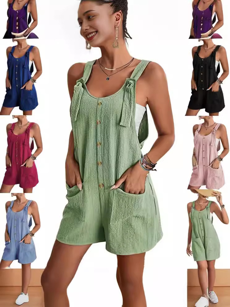 Picture of Cross-Border 2024 European and American Clothing Amazon Summer Casual Fashion Suspender Shorts Jumpsuit Overalls for Women