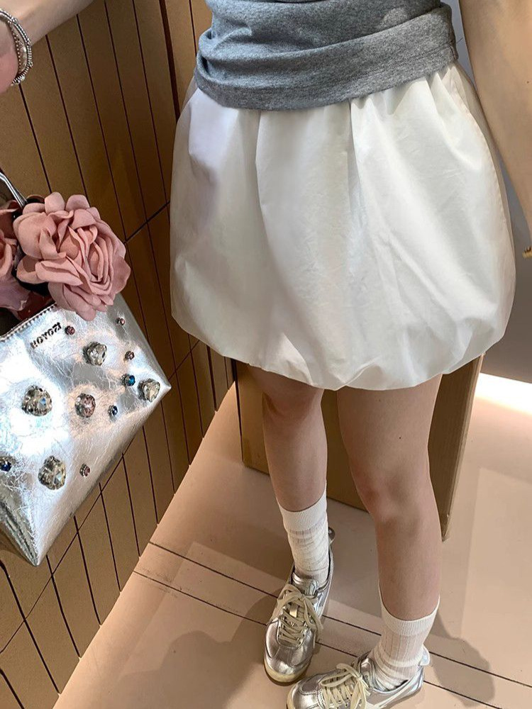 White Flower Bud Short Skirt for Women 2025 Summer New High-Waisted A-Line Skirt French Style Versatile Puffy Skirt