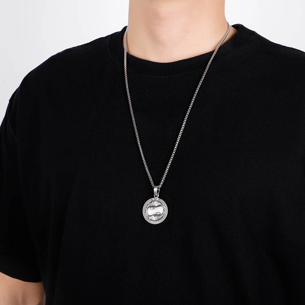 Picture of European and American men's Pisces constellation pendant Amazon popular jewelry retro titanium steel twelve Constellation necklace