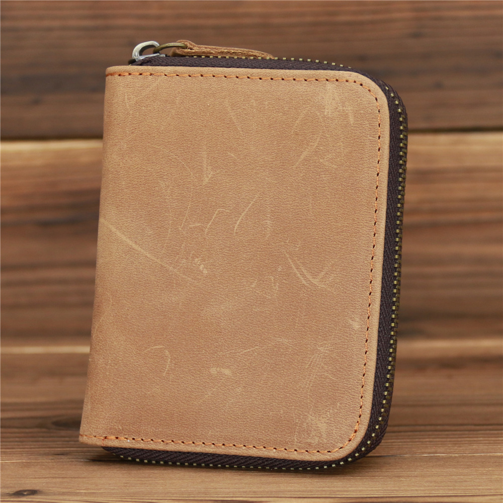Picture of 9039 Short Wallet Men's Genuine Leather Wallet Crazy Horse Leather 80% off Wallet Card Holder Black Zipper Coin Wallet
