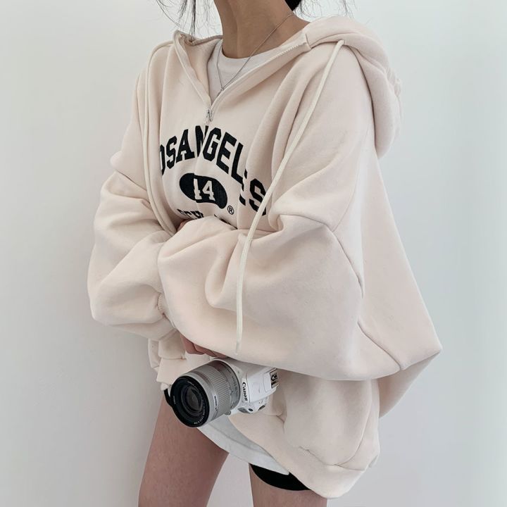 Zipper Sweater Women's Hooded Autumn 2022 New Women's Loose Autumn Winter Thickened Plus Velvet Jacket Large Size Top