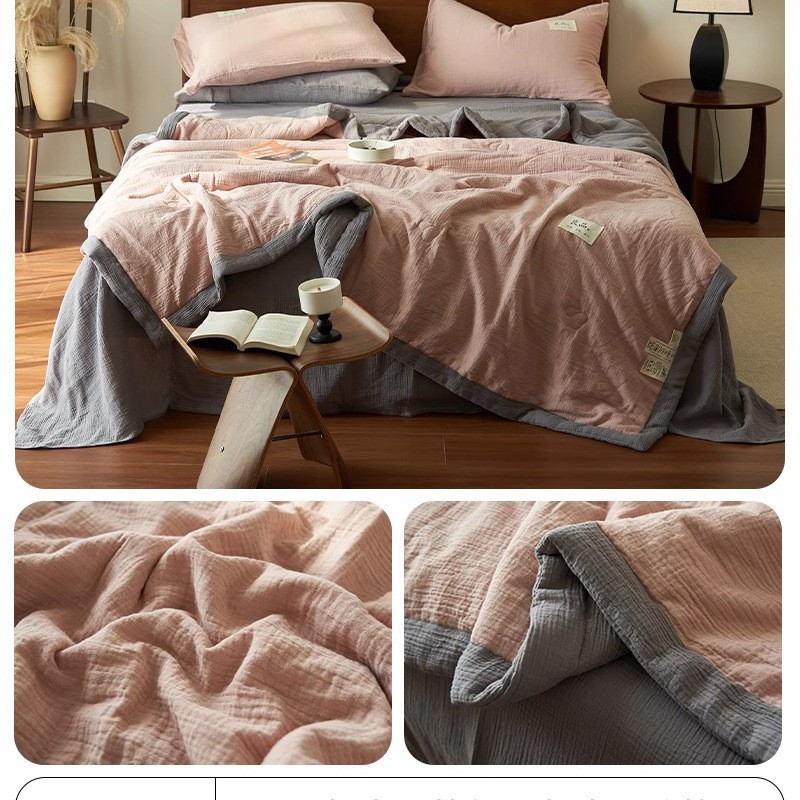 Picture of Cotton double-layer yarn soybean fiber summer quilt cotton summer cool quilt four-piece machine washable air-conditioning quilt factory wholesale