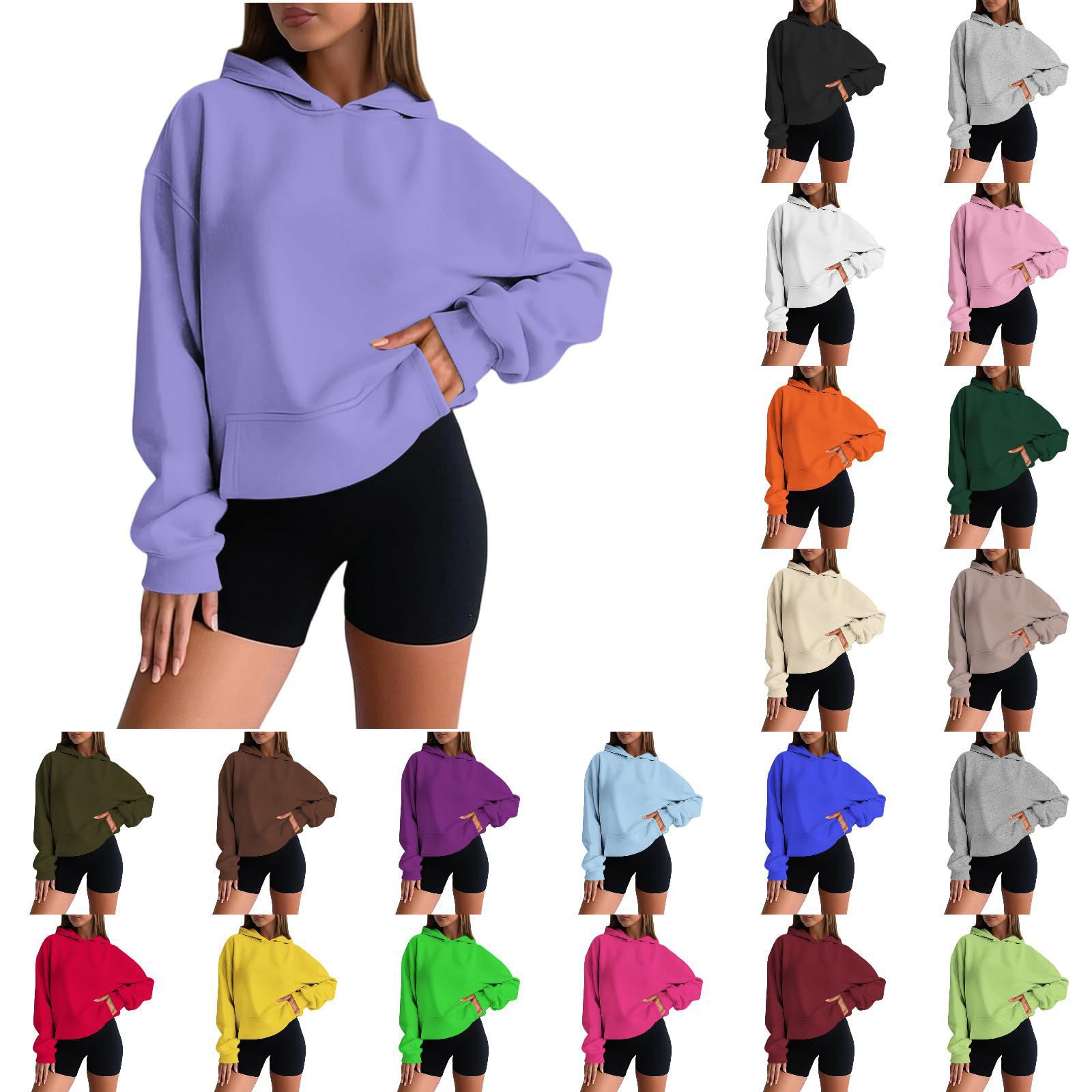 Cross-border loose fleece sweatshirt jacket fall and winter hoodie women's versatile solid color top dropped shoulder sleeve sweatshirt