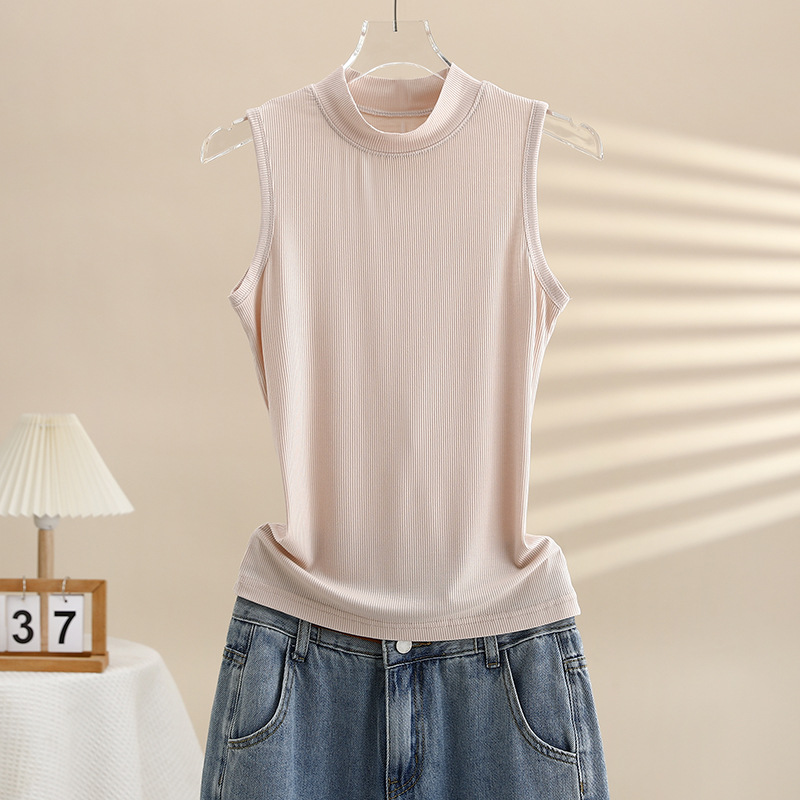Picture of White Half-neck Camisole Women's Inner Wear Outer Wear Summer Tight Thread Sleeveless T-shirt Base Shirt Waistcoat Top