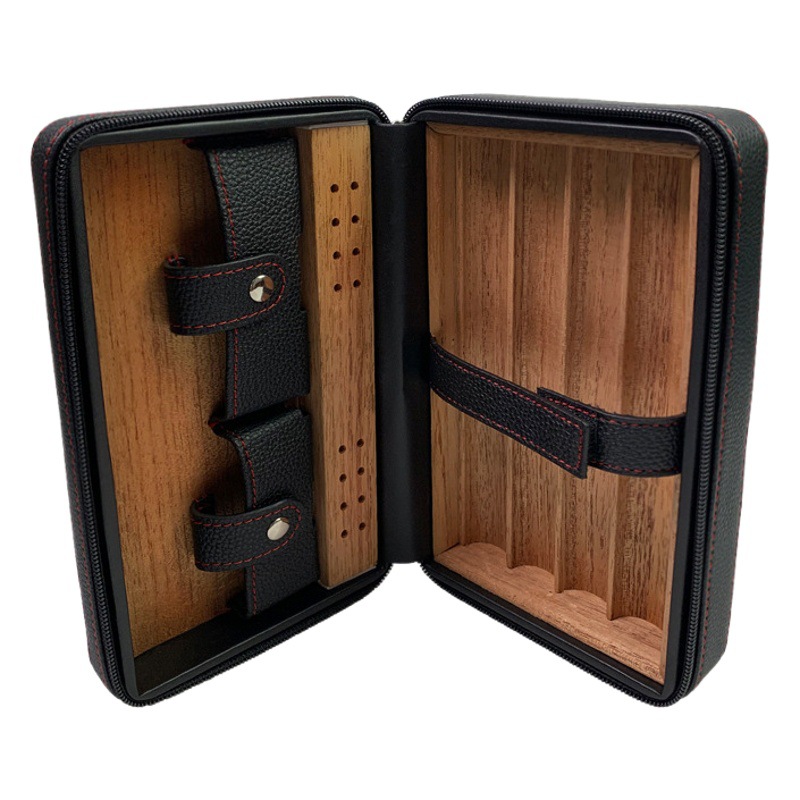 Cross-border Hot-harvested Cedar Cigar Box Humidifying Box Cigar Box suit Leather Storage Bag Goya Cigar Set