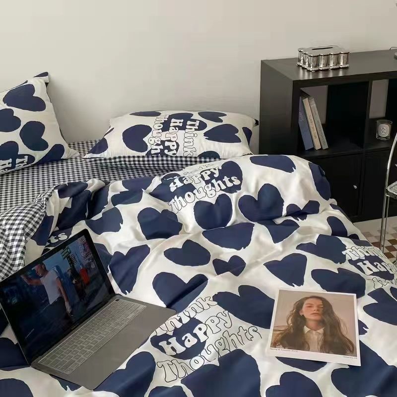 Picture of Four Seasons Washed Cotton ins Quilt Cover Four-piece Set Student Dormitory Bed Sheet Double Three-piece Set Quilt Cover Bedding