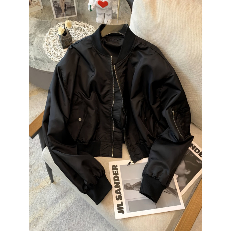 Coat Black European Jacket Women's Short Top Flying Suit Retro Casual 2024 Spring New White Bat Sleeves