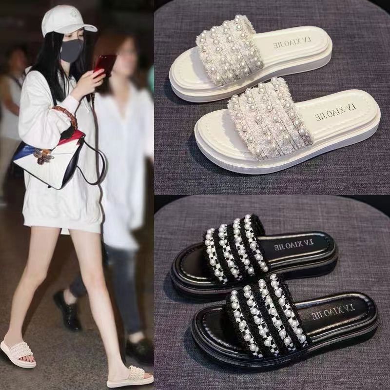 Summer 2025 New Style Fairy Small Fragrance Slippers for Women Ins Trbottomy Outer Wear One-Line Slippers Soft Sole Lightweight Sandals Comfortable
