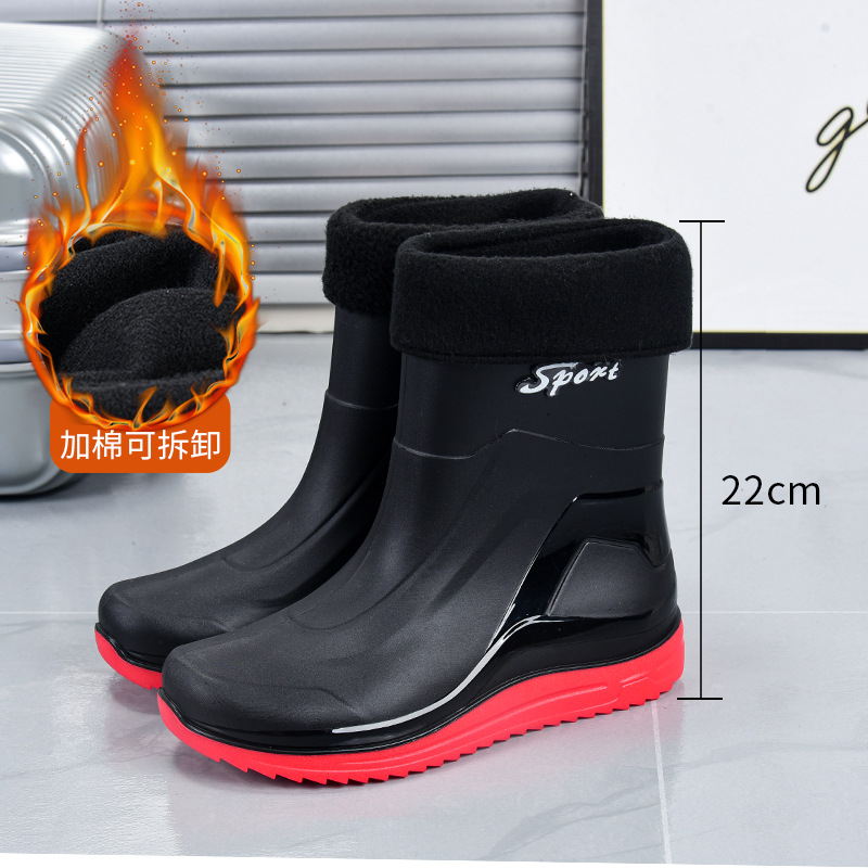 Picture of Fashion mid-barrel rain shoes men's non-slip water shoes warm short barrel rain boots men's bunched water boots wholesale rubber shoes men's cross-border