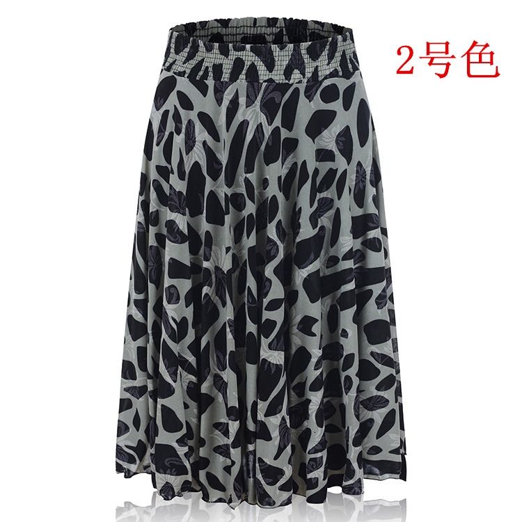 Picture of Middle-aged and elderly summer thin skirt mother's elastic waist color ice silk mid skirt high waist elastic dancing skirt