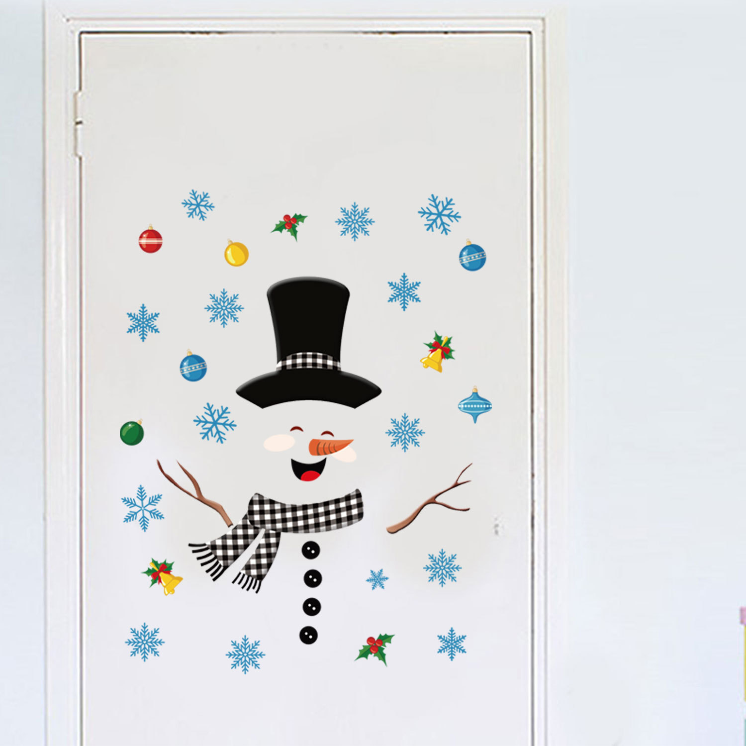 Christmas creative Plaid snowman elk door stickers living room bedroom cross-border removable wall stickers MUP1574-A
