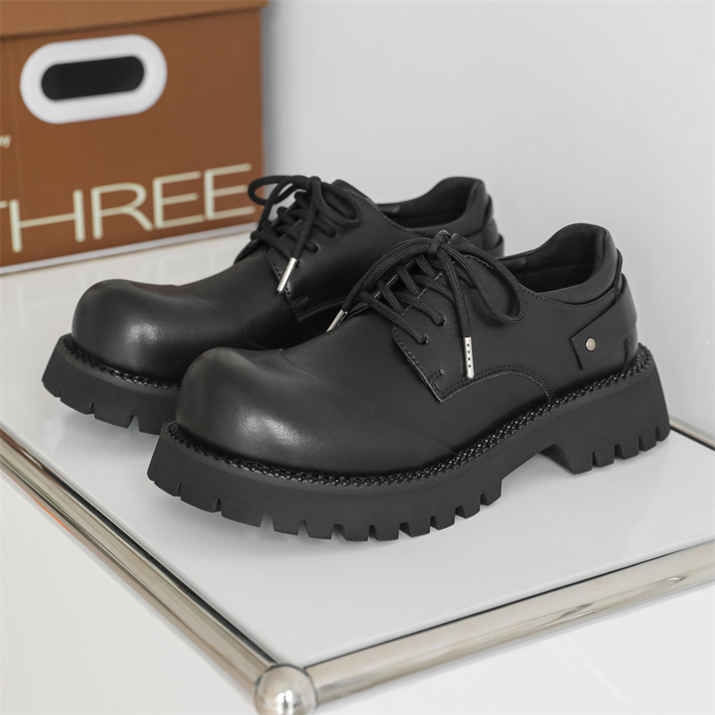 Men's Casual Leather Shoes New Big Head Ancked Derby Shoes Men's Autumn Thick Sole Increased British Style Tooling Shoes