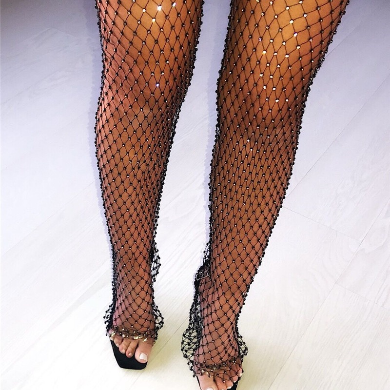 2024 European and American Cross-Border Women's Clothing Amazon Best-Selling Rhinestone Fishnet Pants Sexy Mesh Leggings for Women 1052