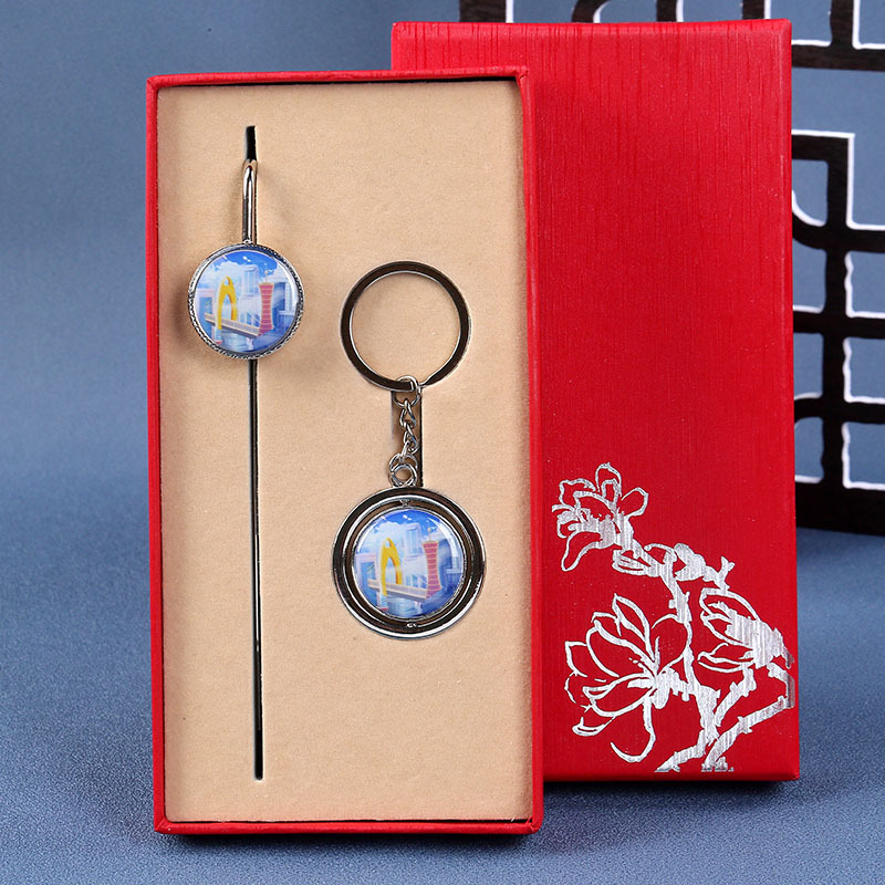 Picture of Beijing Temple of Heaven, Wuhan Yellow Crane Tower, Nanjing, Guangzhou Souvenir Metal Bookmark Keychain Set Custom Cultural and Creative Style