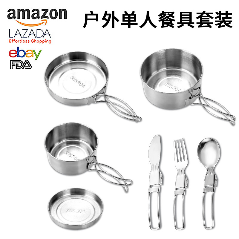 Picture of 304 Stainless Steel Camping Cookware Picnic Portable Multifunctional Storage Set Pot Cookware Set Outdoor Folding Tableware
