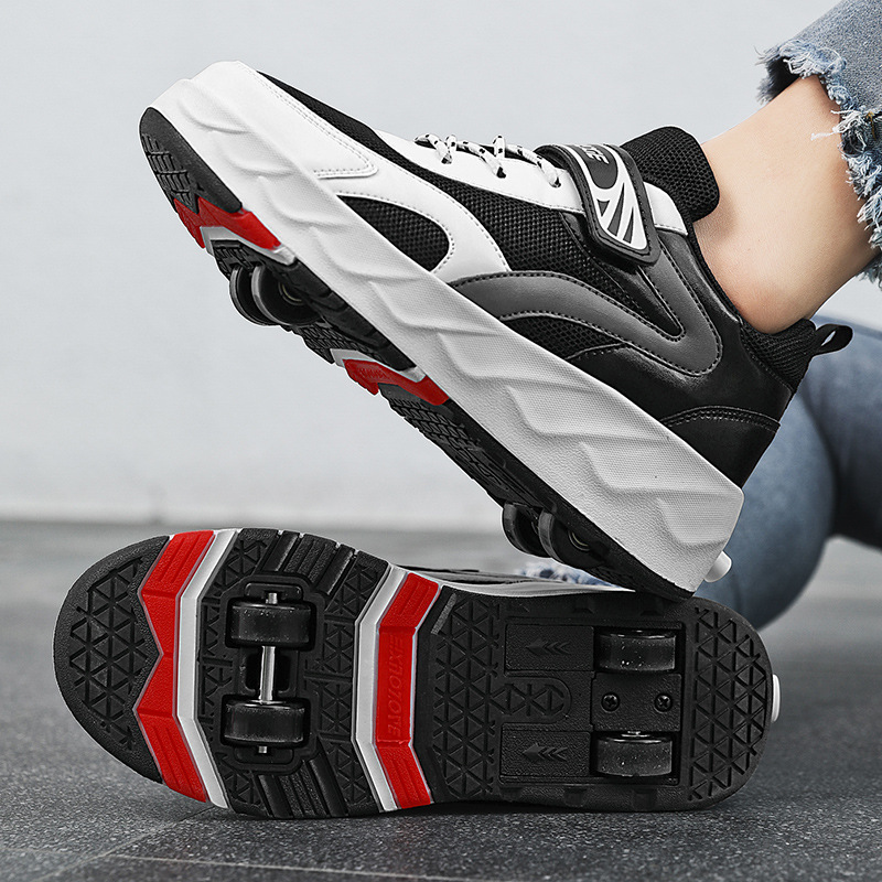 Picture of Boys' New Four-wheel Heelys with Light Charging Two-wheel Skate Shoes with Lace Wheels Mesh Shoes for Boys and Girls