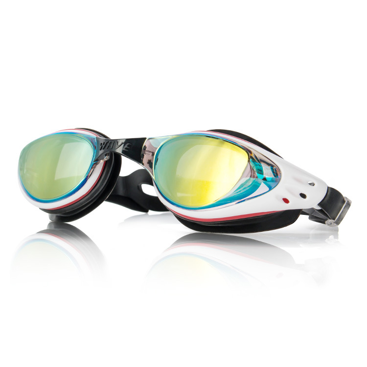 Picture of wave professional silicone waterproof anti-fog plating HD men and women swimming goggles large frame swimming goggles