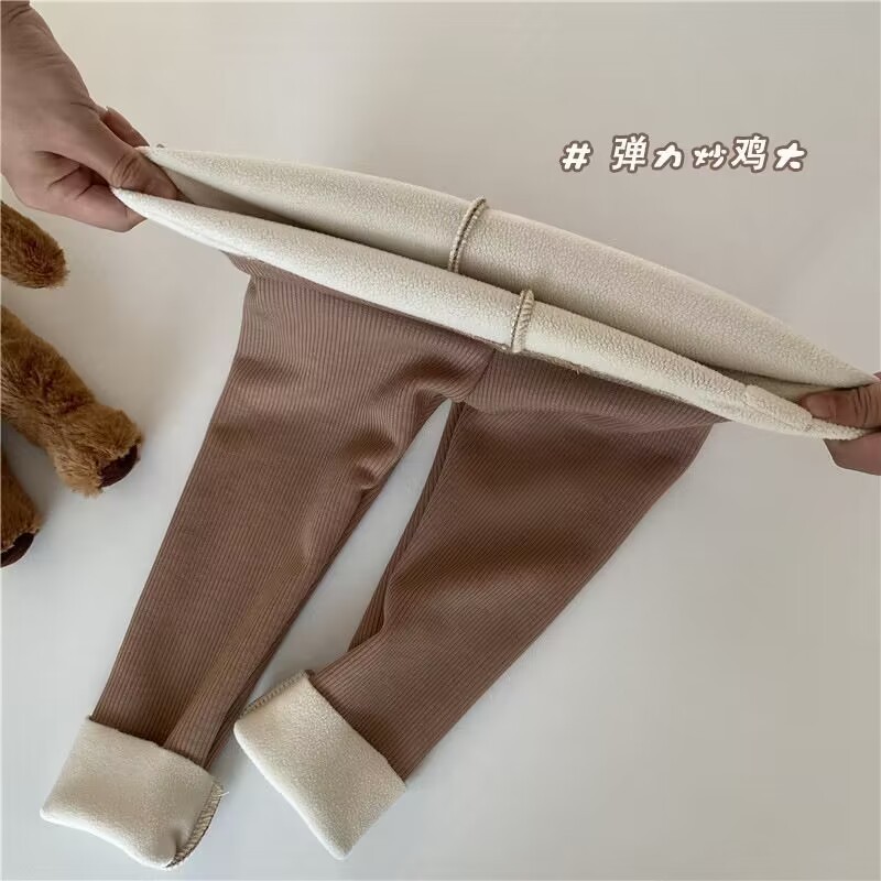 Picture of Autumn and Winter new Korean style Girls' one-piece velvet all-match leggings boys and girls baby plus velvet outer wear skinny pants trousers