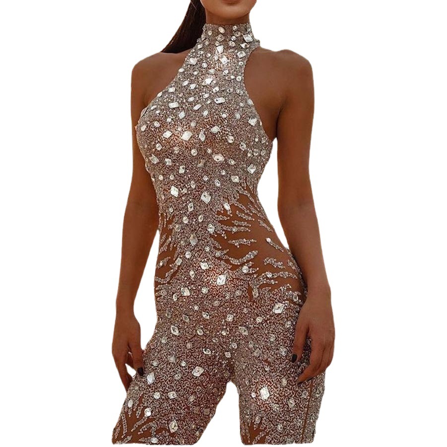 Sprinkle Gold Perspective Sexy Jumpsuit Sprinkle Gold Sexy Halter Jumpsuit for Women